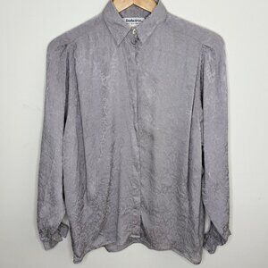 🤍 Vintage Burberrys Silk Floral Blouse Semi Sheer Silver Gray Size UK 8 (US 4)